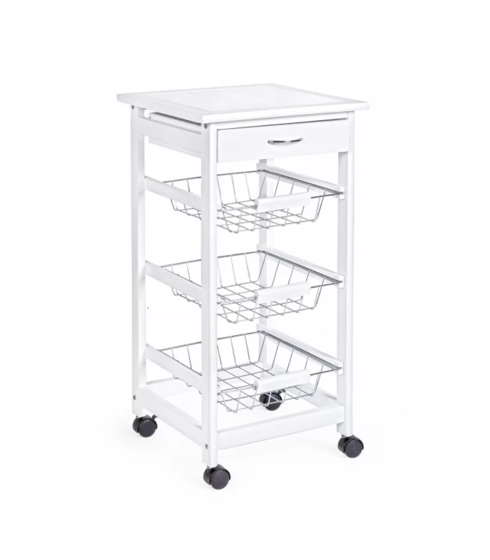 Complementi^CONTEMPORARY STYLE Carrello Cucinasmall Chef 3 Cassettiest-1 Cassetto Bianco