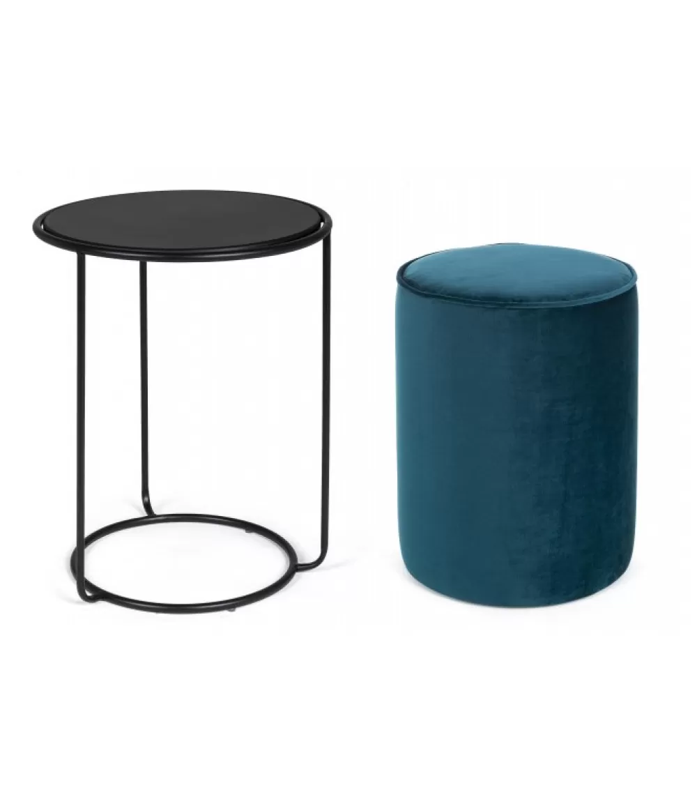 Tavolini Da Salotto | CONTEMPORARY STYLE Set2 Tavolino-Pouf Annika Blu Pavone